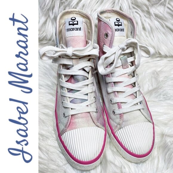 ISABEL MARANT BENKEEN Tie Dye Canvas High Top Sneakers, Size 38 - Picture 2 of 14